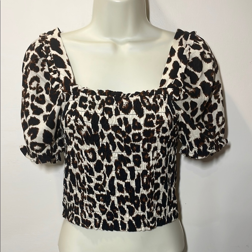 Monteau Black, Brown and White Leopard Print Blouse